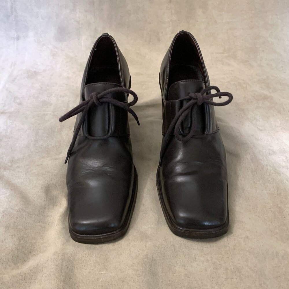 Bruno de Milano Square Toe Pumps Women's 7 Dark Brown Heeled Derbys Oxfords